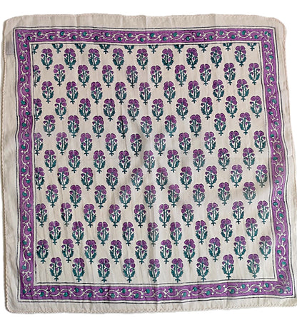 Carré foulard bandana en voile de coton – Block print Jaipur (50x50 cm)