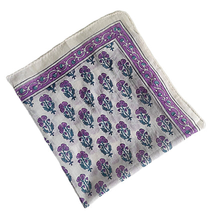 Carré foulard bandana en voile de coton – Block print Jaipur (50x50 cm)