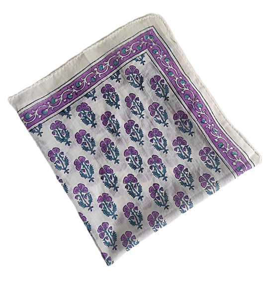 Carré foulard bandana en voile de coton – Block print Jaipur (50x50 cm)