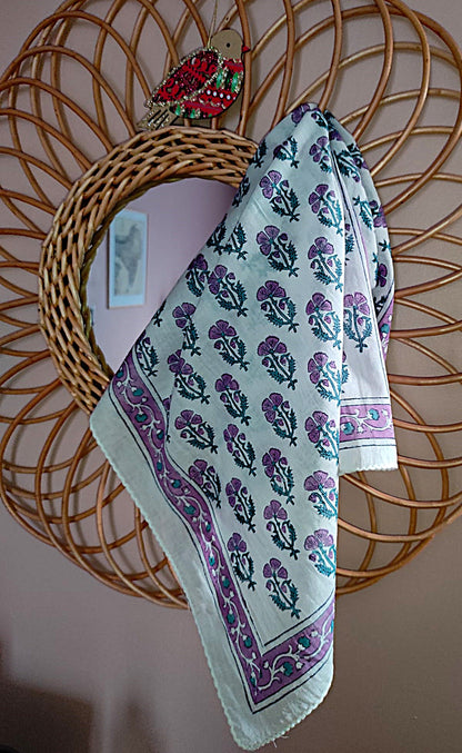 Carré foulard bandana en voile de coton – Block print Jaipur (50x50 cm)