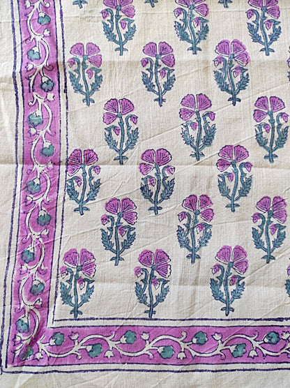 Carré foulard bandana en voile de coton – Block print Jaipur (50x50 cm)
