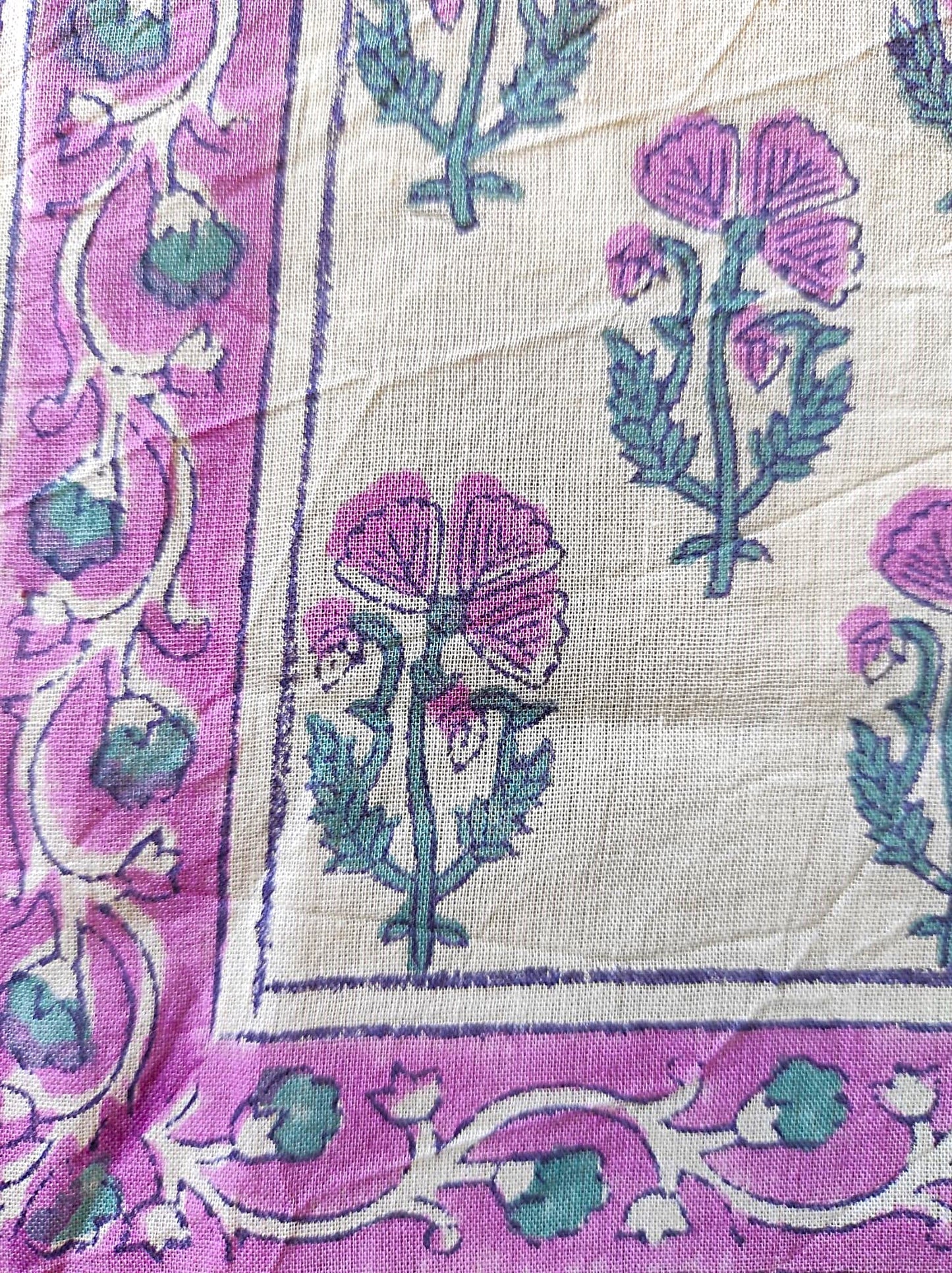 Carré foulard bandana en voile de coton – Block print Jaipur (50x50 cm)