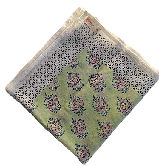 Carré foulard bandana en voile de coton – Block print Jaipur (100 x 100 cms ) PUNE