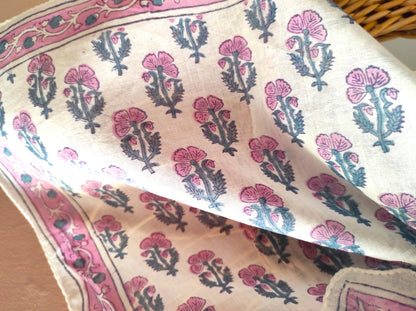 Carré foulard bandana en voile de coton – Block print Jaipur (50x50 cm)