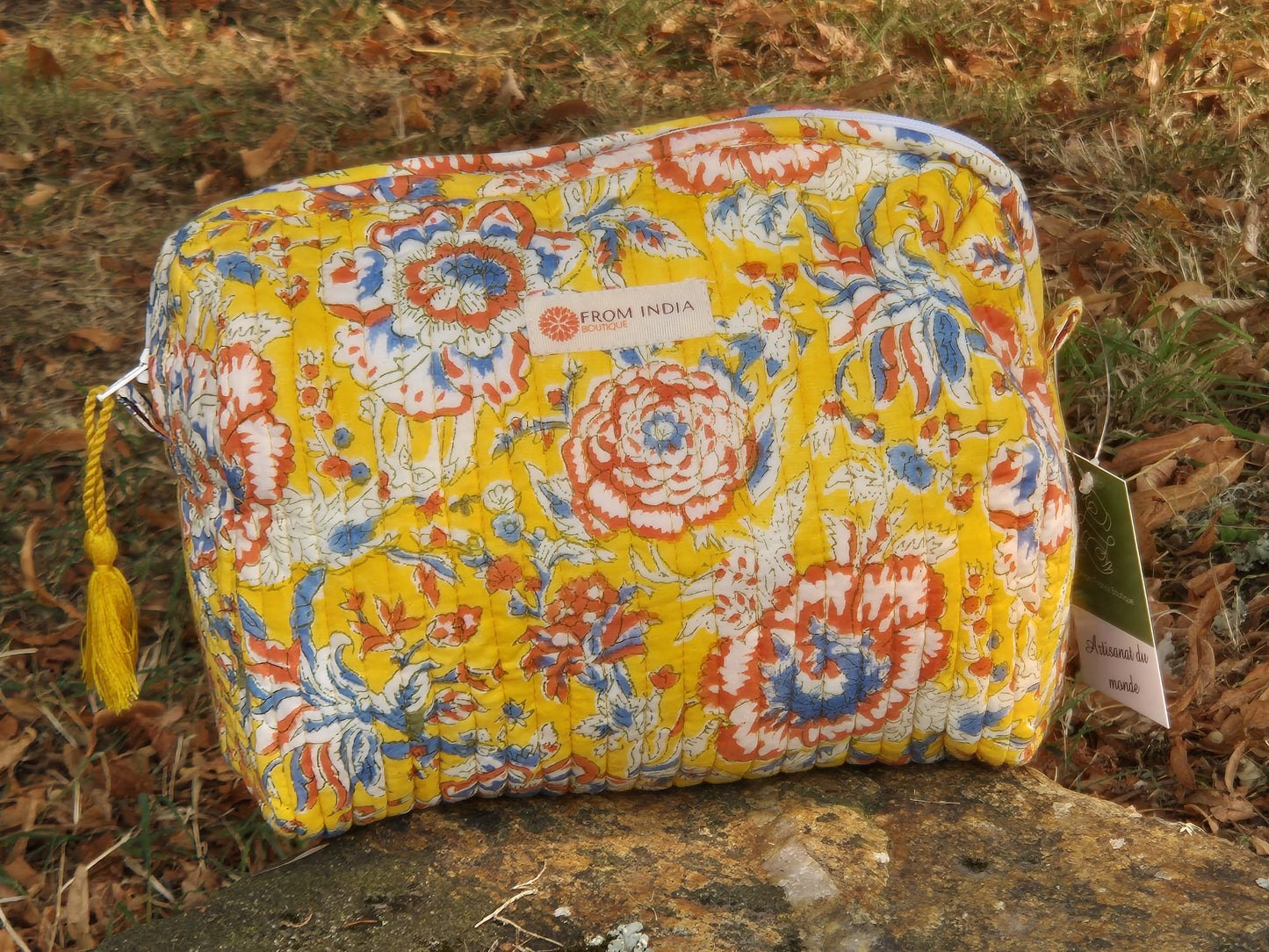 Trousse de toilette, maquillage en block print – intérieur plastifié – 25×14×16 cm