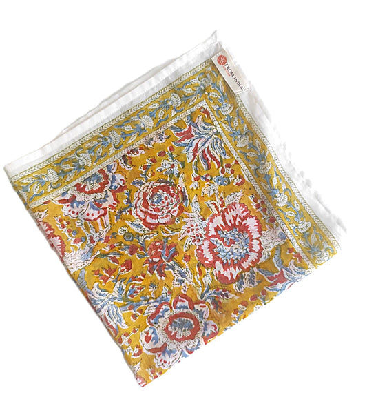 Carré foulard bandana en voile de coton – Block print Jaipur (50x50 cm)- MADURAI