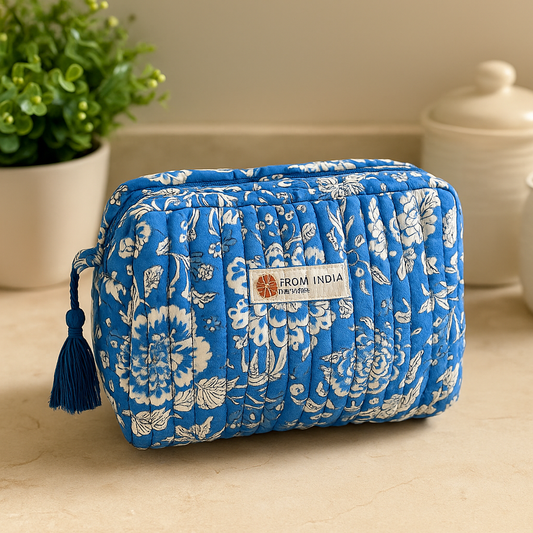 Trousse de toilette artisanale en coton Block Print – 2 tailles (S & L)