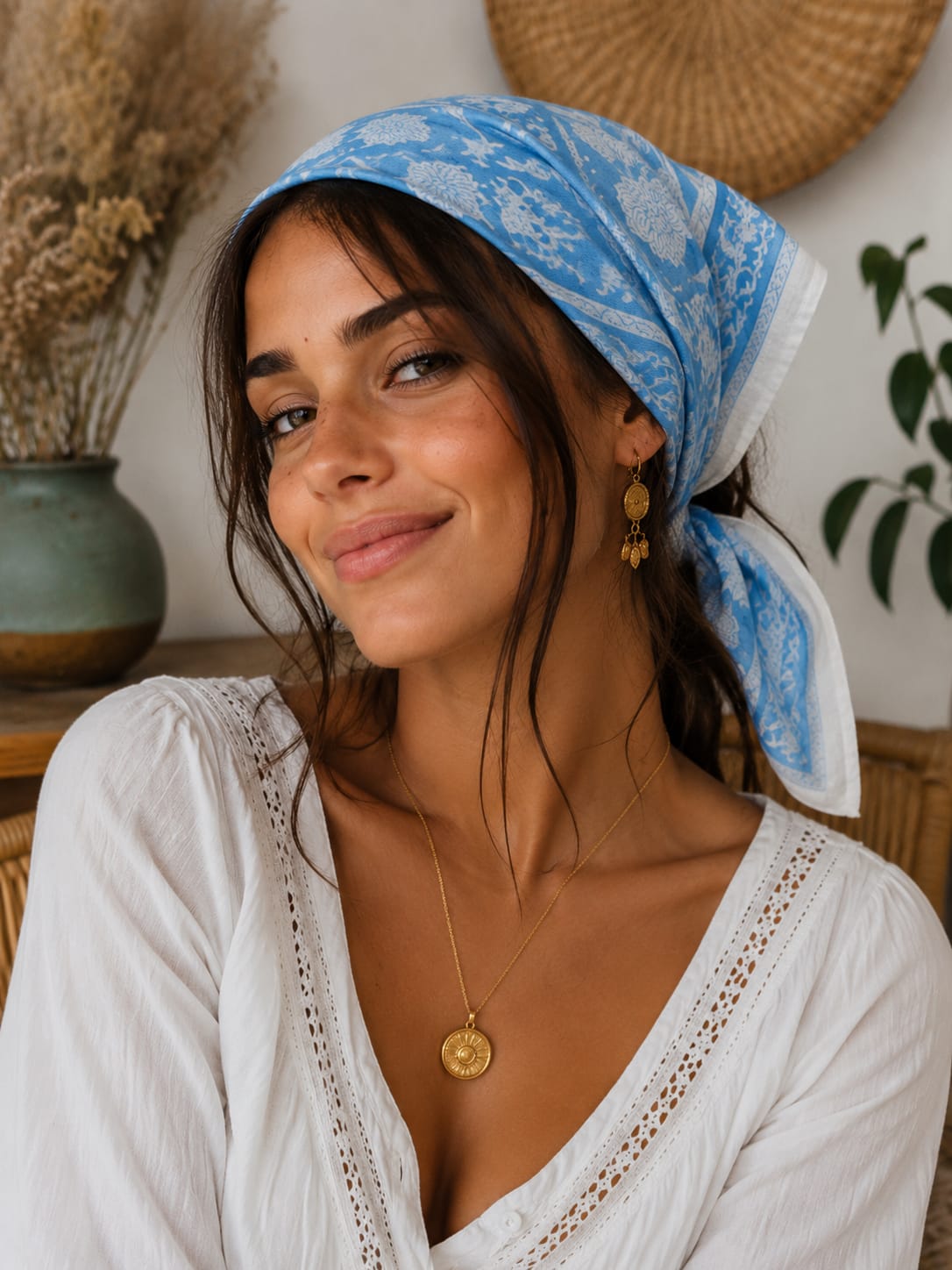 Carré foulard bandana en voile de coton – Block print Jaipur (50x50 cm) - GOA
