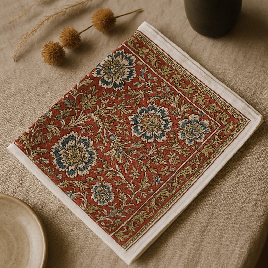 Carré foulard bandana en voile de coton – Block print Jaipur (50x50 cm)- MANGALORE