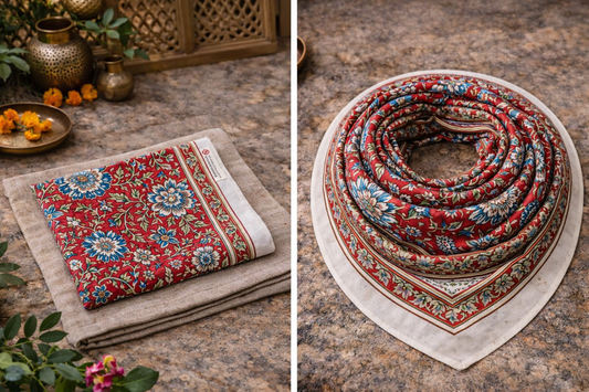 Combo 1 > 1 grand foulard (75x75cms)+ 1 Foulard Bandana (50x50cms) Block Print