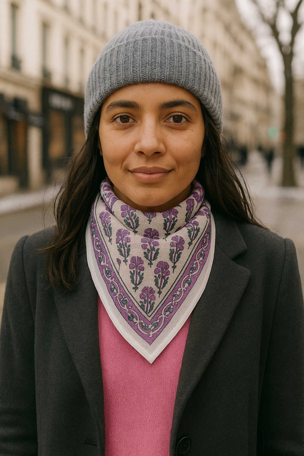 Carré foulard bandana en voile de coton – Block print Jaipur (50x50 cm) -PONDICHERY