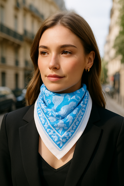 Carré foulard bandana en voile de coton – Block print Jaipur (50x50 cm) - GOA