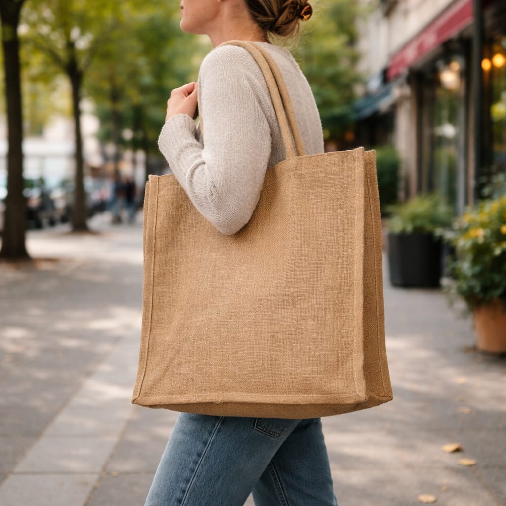 Sac en toile de jute – Fabrication artisanale à Kolkata (40 x 43 x 12 cms)