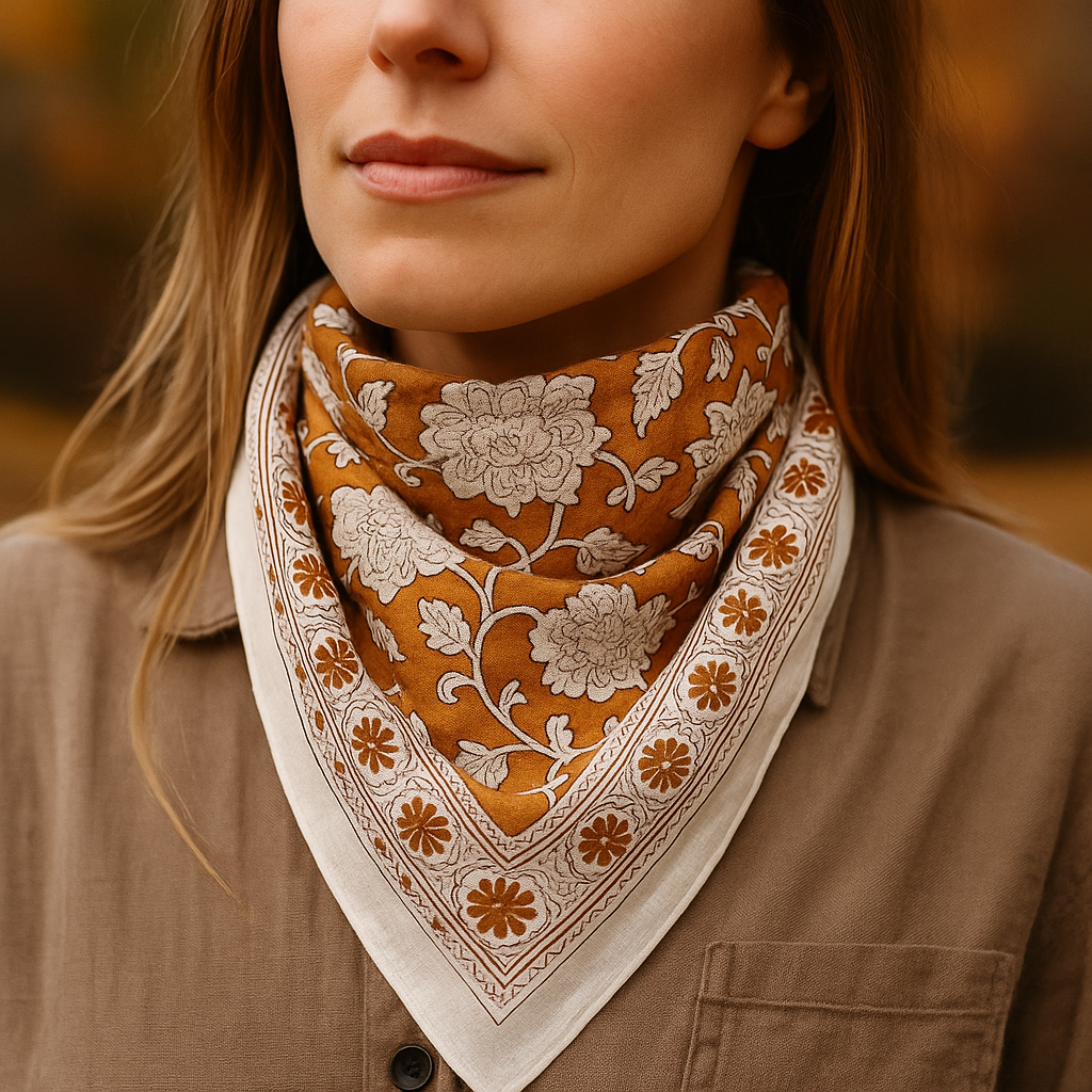 Carré foulard bandana en voile de coton – Block print Jaipur (50x50 cm)- AGRA