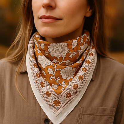 Carré foulard bandana en voile de coton – Block print Jaipur (50x50 cm)- AGRA