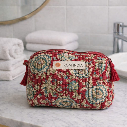Trousse de toilette artisanale en coton Block Print – 2 tailles (S & L)