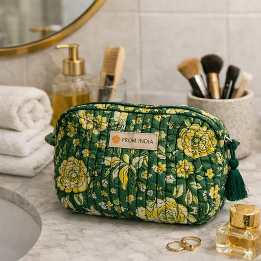 Trousse de toilette artisanale en coton Block Print – 2 tailles (S & L)